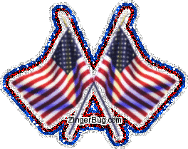 Crossed American Flags. Show your pride in Old Glory with these red, white and blue glittered American Flags.