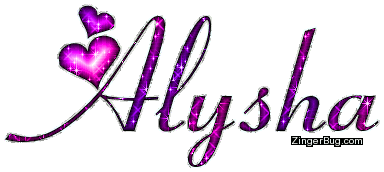 Click to get the codes for this image. Alysha Pink Purple Glitter Name With Hearts, Girl Names Free Image Glitter Graphic for Facebook, Twitter or any blog.