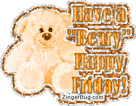 Beary Happy Friday Orange Teddy Bear Glitter Graphic, Greeting, Comment ...