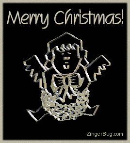 Click to get the codes for this image. 3D Silver Angel with Christmas Wreath Ornament. Comment reads: Merry Christmas!