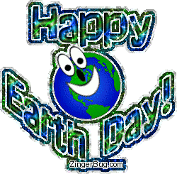 Click to get the codes for this image. Cute glitter graphic of a smiling planet earth. The comment reads: Happy Earth Day!